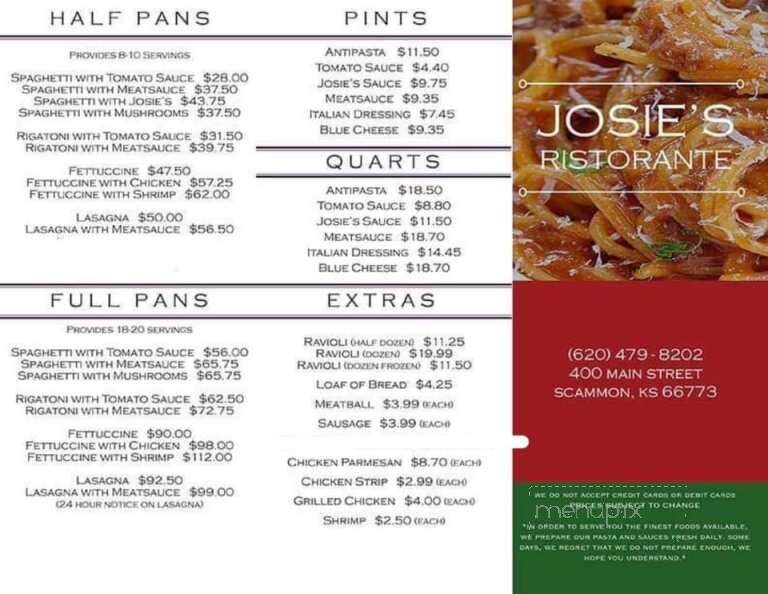 Josie's Ristorante - Scammon, KS menu_pic