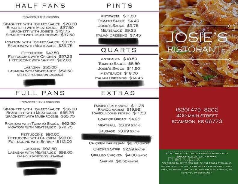 Josie's Ristorante - Scammon, KS menu_pic