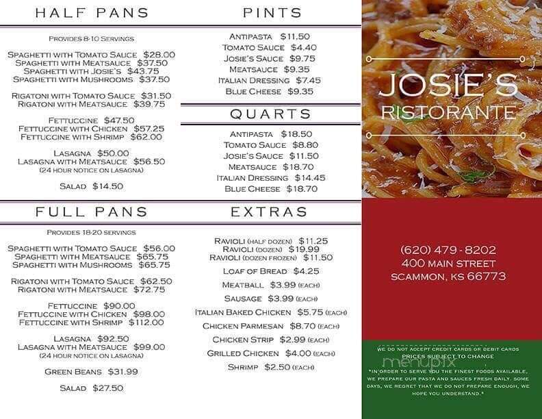 Josie's Ristorante - Scammon, KS menu_pic