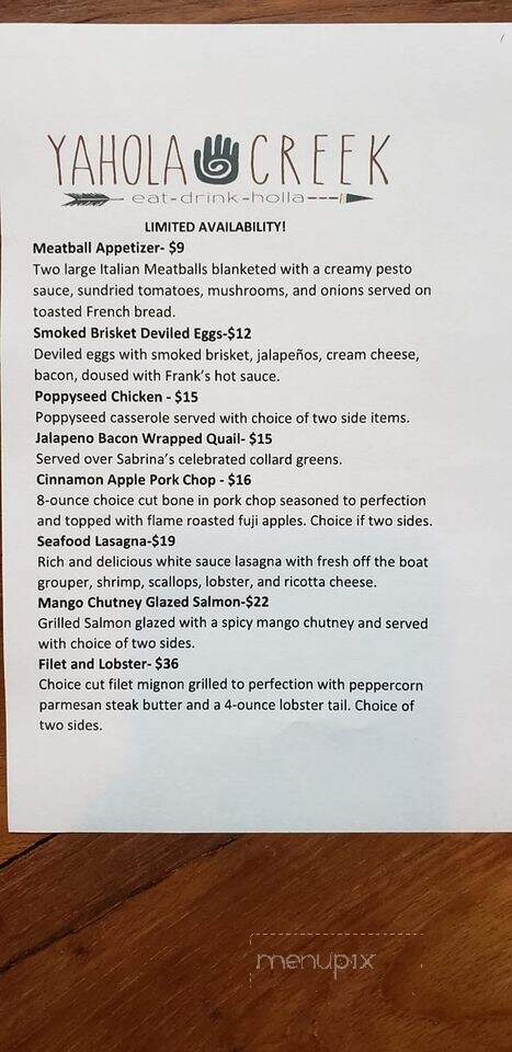 Yahola Creek - Flovilla, GA menu_pic