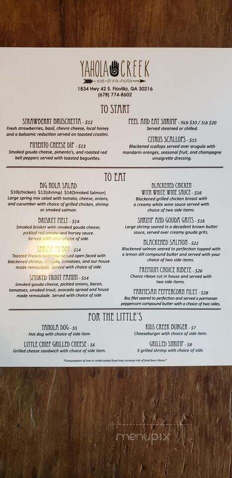 Yahola Creek - Flovilla, GA menu_pic