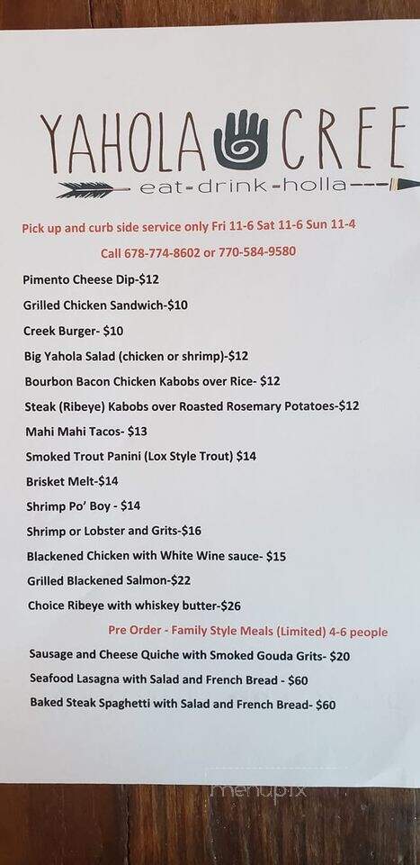 Yahola Creek - Flovilla, GA menu_pic
