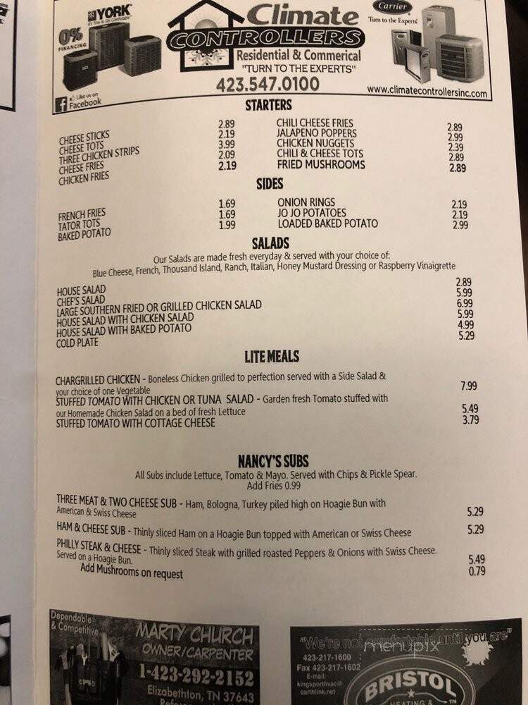 Wayne & Nancy's Family Restaurant - Elizabethton, TN menu_pic