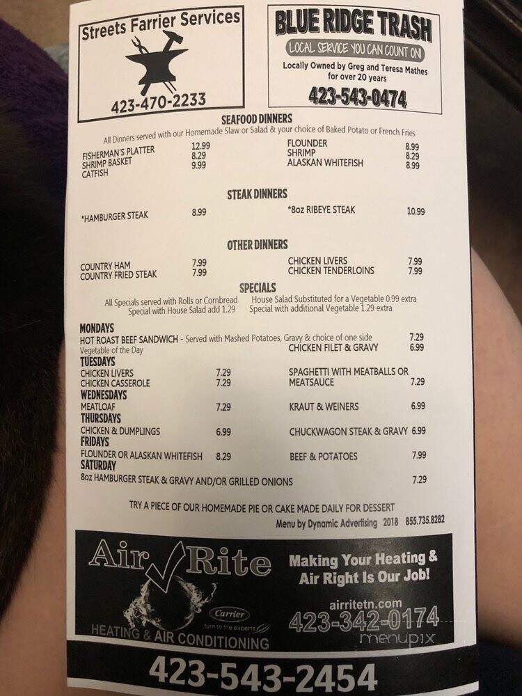 Wayne & Nancy's Family Restaurant - Elizabethton, TN menu_pic