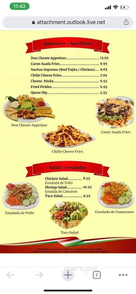Don Chente Mexican & Seafood Restaurant - Bryan, TX menu_pic