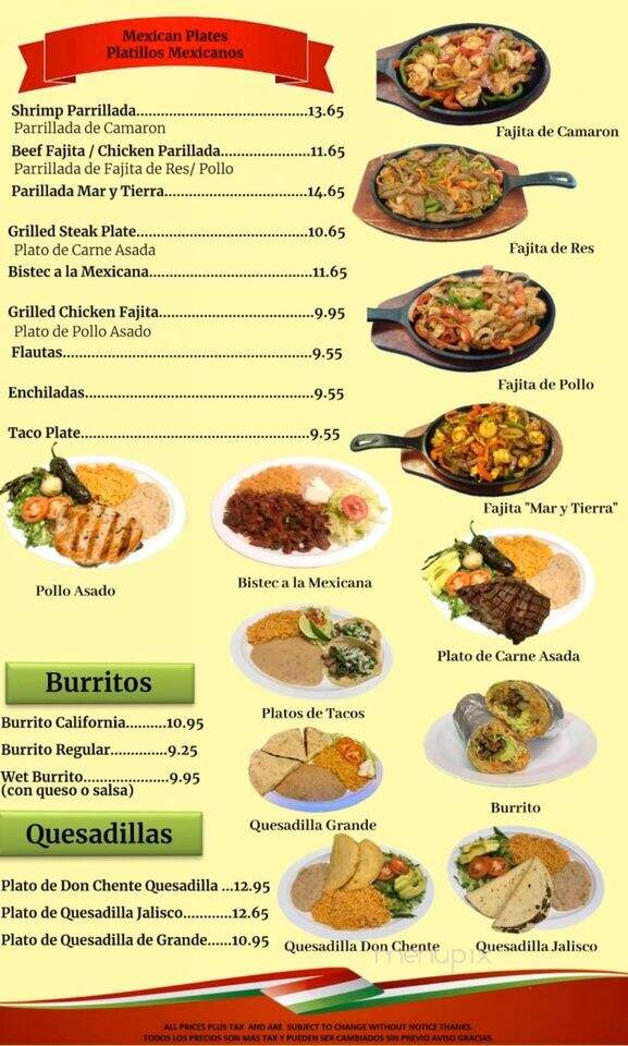 Don Chente Mexican & Seafood Restaurant - Bryan, TX menu_pic