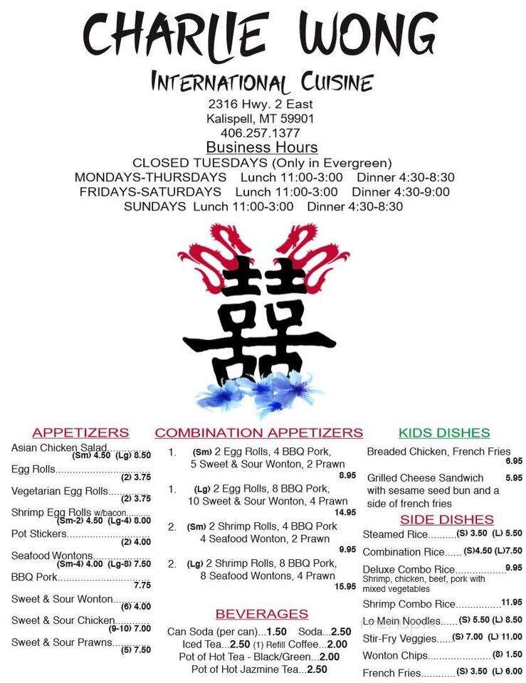 Menu Of Charlie Wong S Saigon Garden In