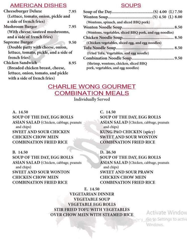 Menu Of Charlie Wong S Saigon Garden In