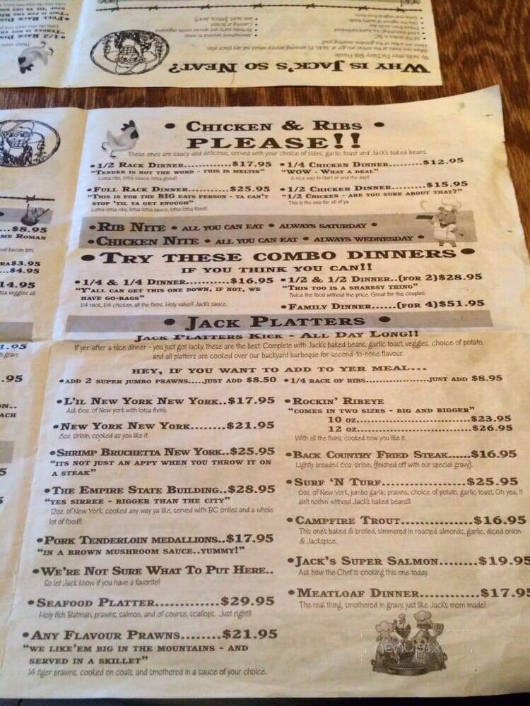 Back Country Jacks Restaurant - Radium Hot Springs, BC menu_pic