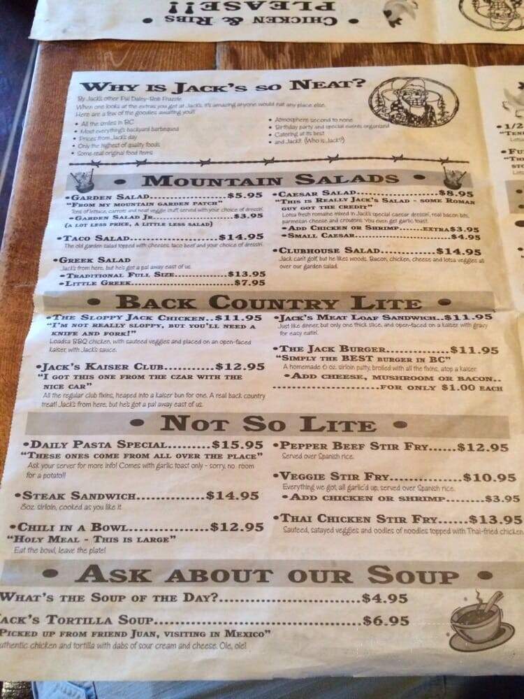 Back Country Jacks Restaurant - Radium Hot Springs, BC menu_pic
