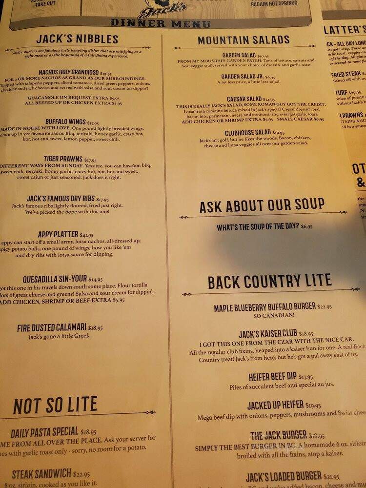 Back Country Jacks Restaurant - Radium Hot Springs, BC menu_pic