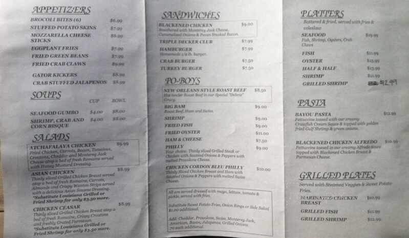 Atchafalaya Cafe - Morgan City, LA menu_pic