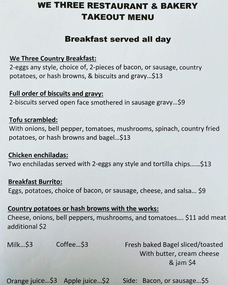 We Three Bakery - Three Rivers, CA menu_pic