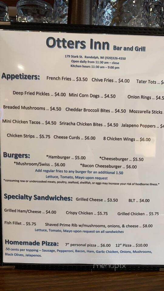 Otter's Inn - Randolph, WI menu_pic