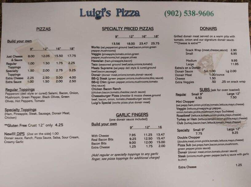 Luigis Pizza Palace - Berwick, NS menu_pic