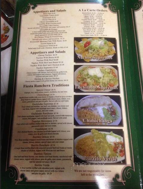 Fiesta Ranchera - McMinnville, TN menu_pic