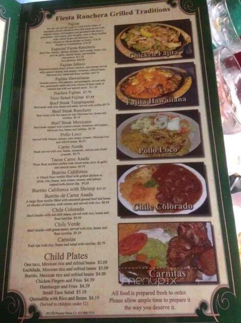 Fiesta Ranchera - McMinnville, TN menu_pic