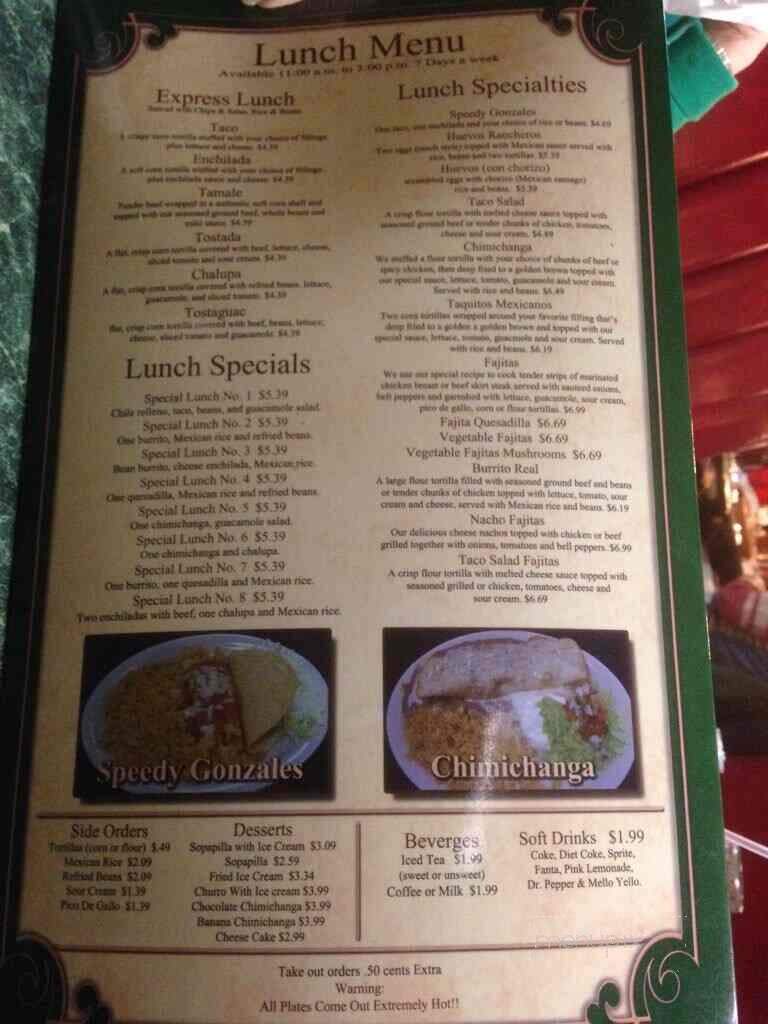 Fiesta Ranchera - McMinnville, TN menu_pic