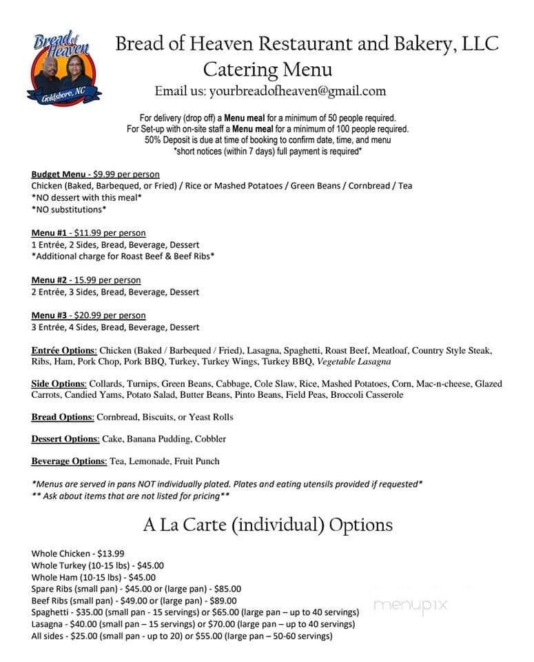 Bread of Heaven Restaurant - Goldsboro, NC menu_pic