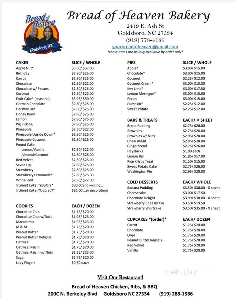 Bread of Heaven Restaurant - Goldsboro, NC menu_pic