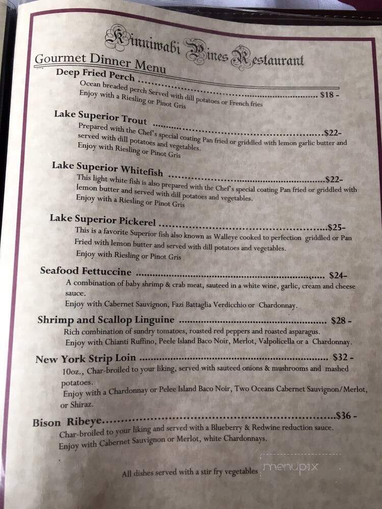 Kinniwabi Pines Restaurant - Wawa, ON menu_pic