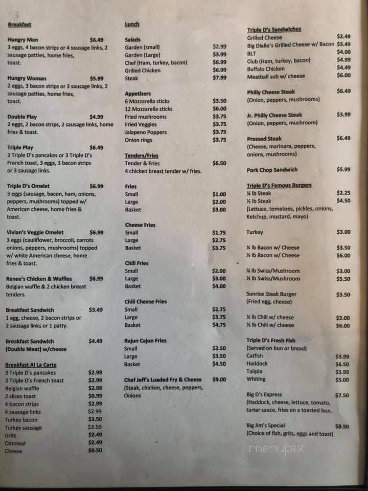 Triple D's Diner - Farrell, PA menu_pic