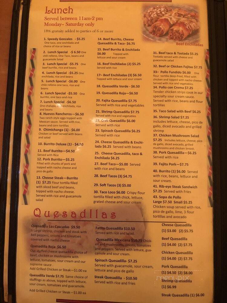 Las Cascadas - Ninety Six, SC menu_pic