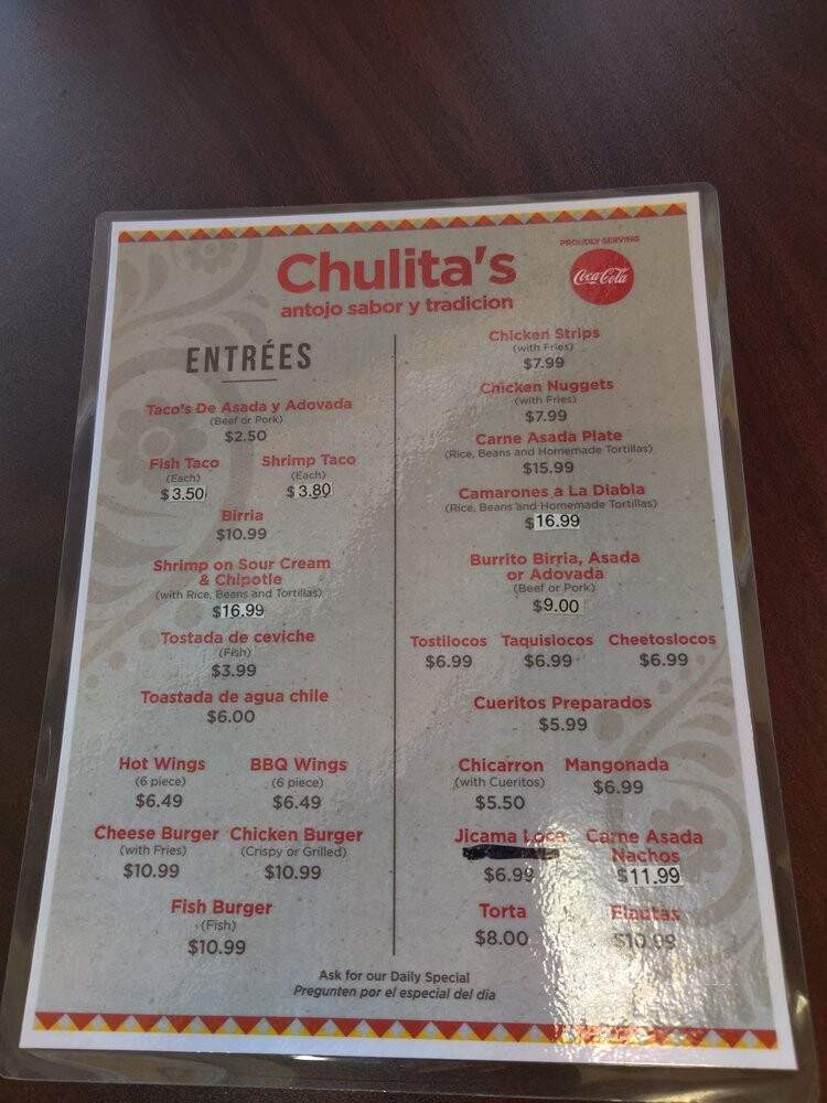 Chulita - Chelan, WA menu_pic