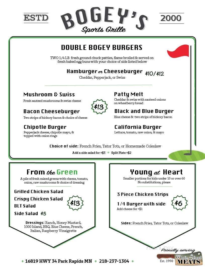 Bogey's Sports Grill - Park Rapids, MN menu_pic