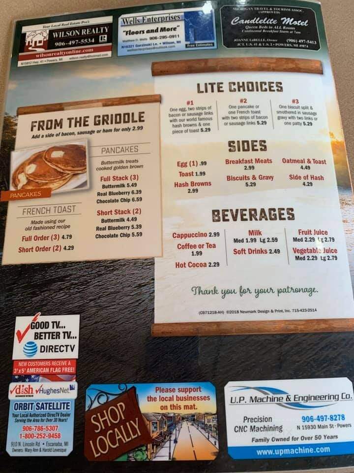 Wildwood Restaurant - Hermansville, MI menu_pic