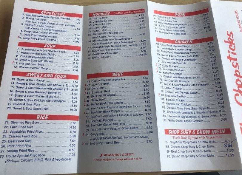 Chopsticks The Chinese Food - Stayner, ON menu_pic