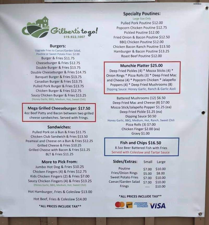 The Gilbert's Country Cafe - Feversham, ON menu_pic