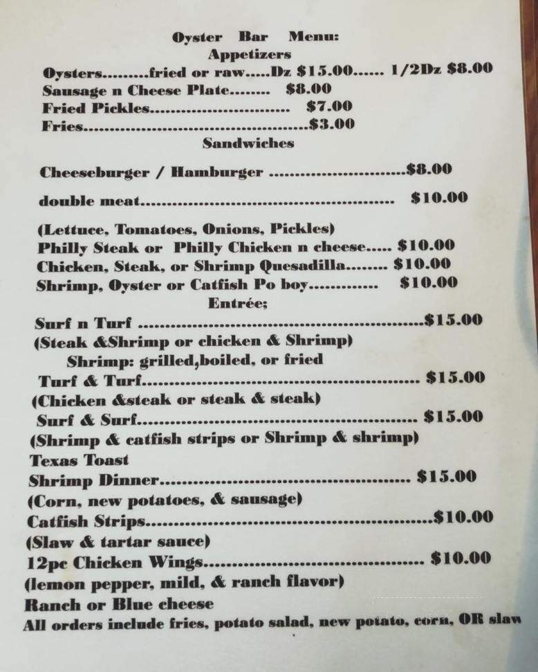 Oyster Bar - Como, MS menu_pic