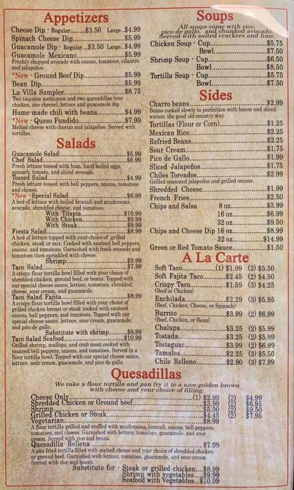 La Villa - Mena, AR menu_pic