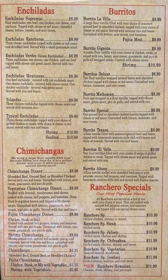 La Villa - Mena, AR menu_pic