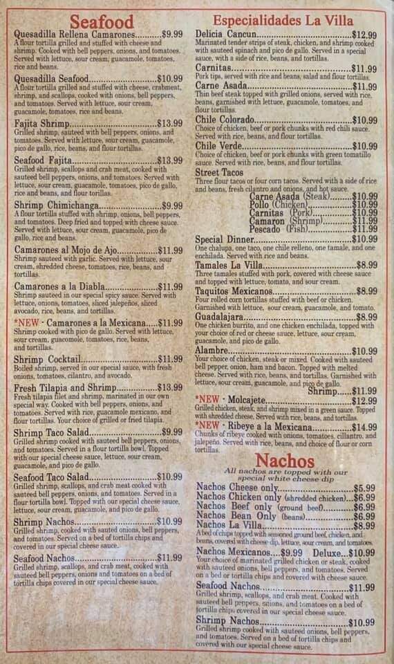 La Villa - Mena, AR menu_pic