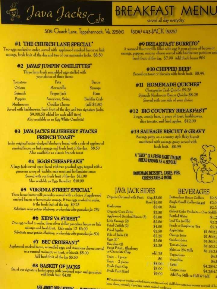 Java Jacks Coffee House - Tappahannock, VA menu_pic