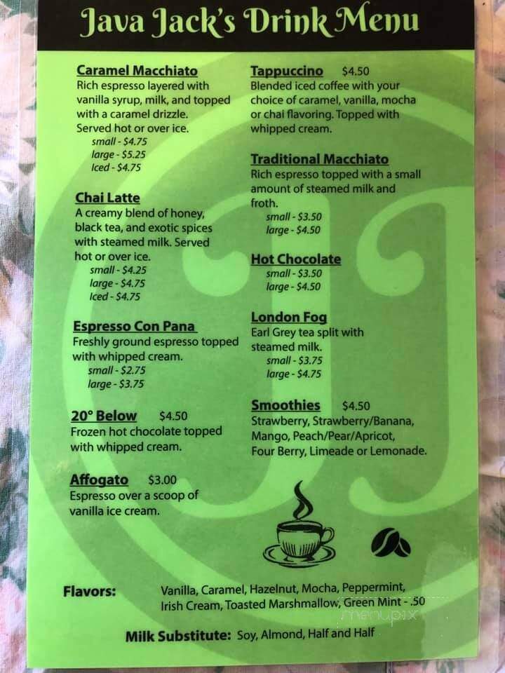 Java Jacks Coffee House - Tappahannock, VA menu_pic
