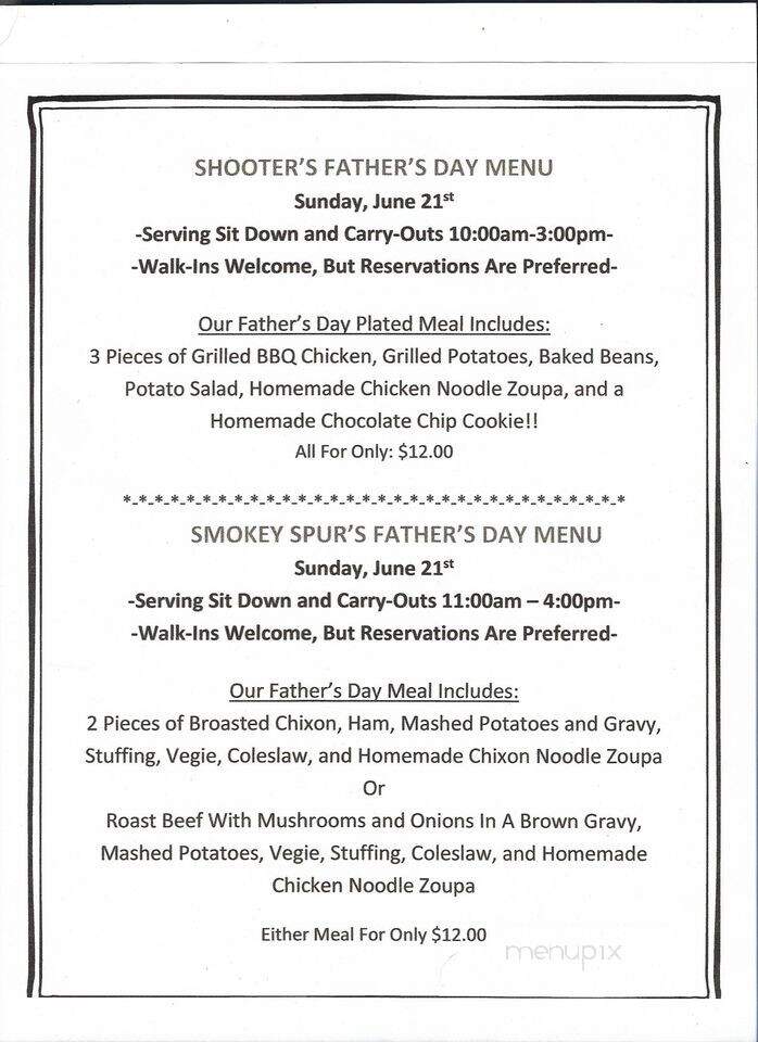 Smokey Spur Bar & Grill - Amherst, WI menu_pic