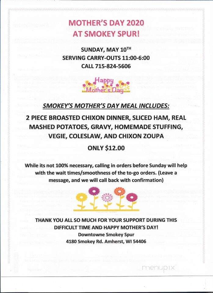 Smokey Spur Bar & Grill - Amherst, WI menu_pic