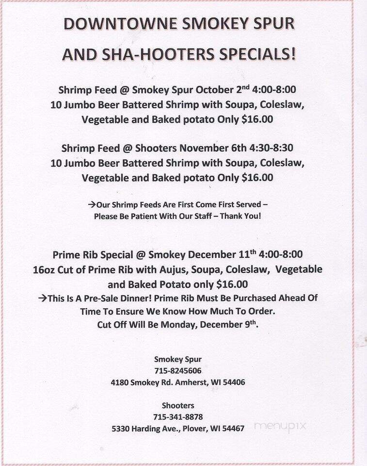Smokey Spur Bar & Grill - Amherst, WI menu_pic