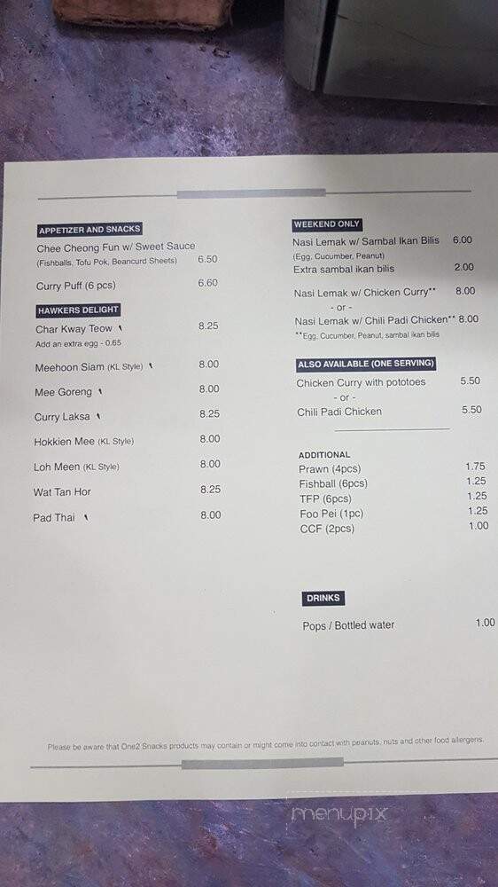 One 2 Snacks - Toronto, ON menu_pic