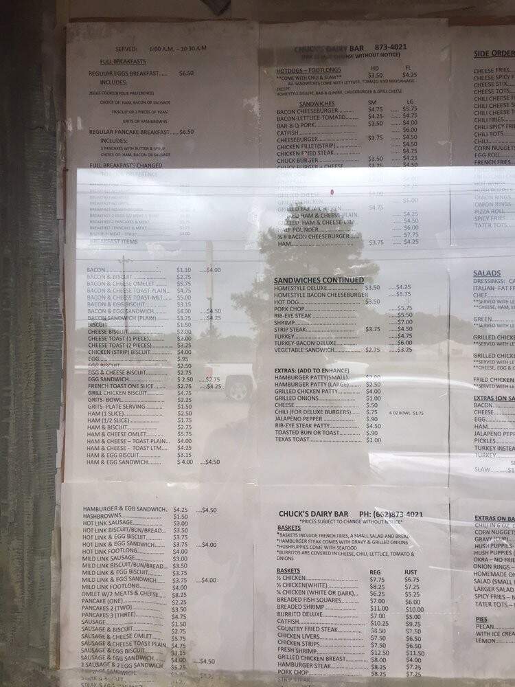 Chuck's Dairy Bar - Rolling Fork, MS menu_pic