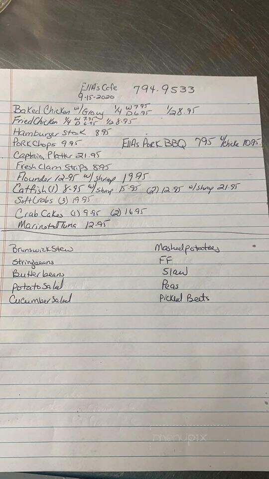 Ella's Cafe - Windsor, NC menu_pic