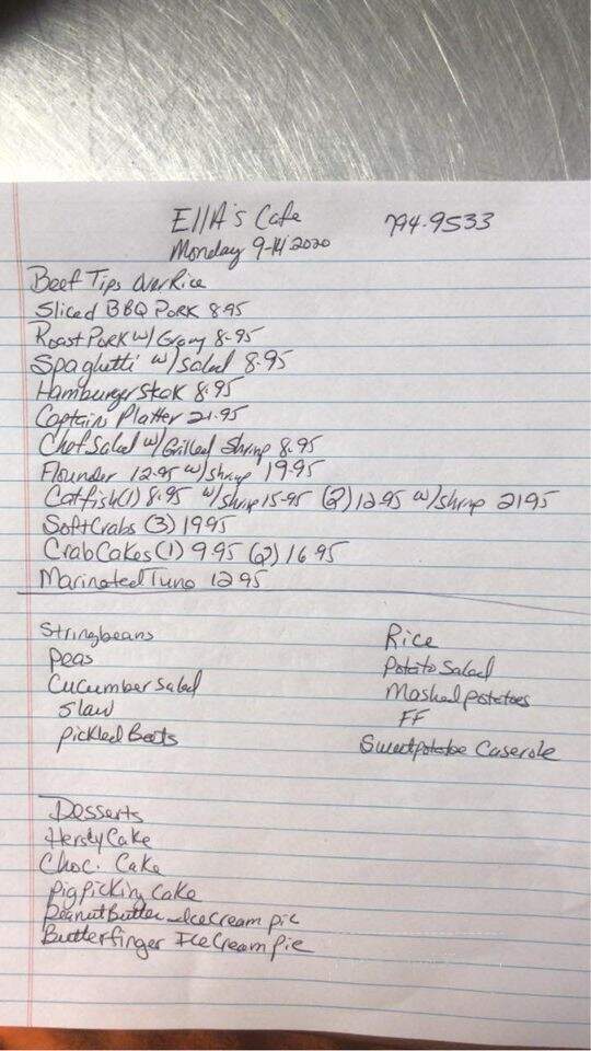 Ella's Cafe - Windsor, NC menu_pic