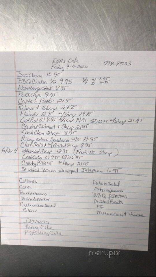 Ella's Cafe - Windsor, NC menu_pic