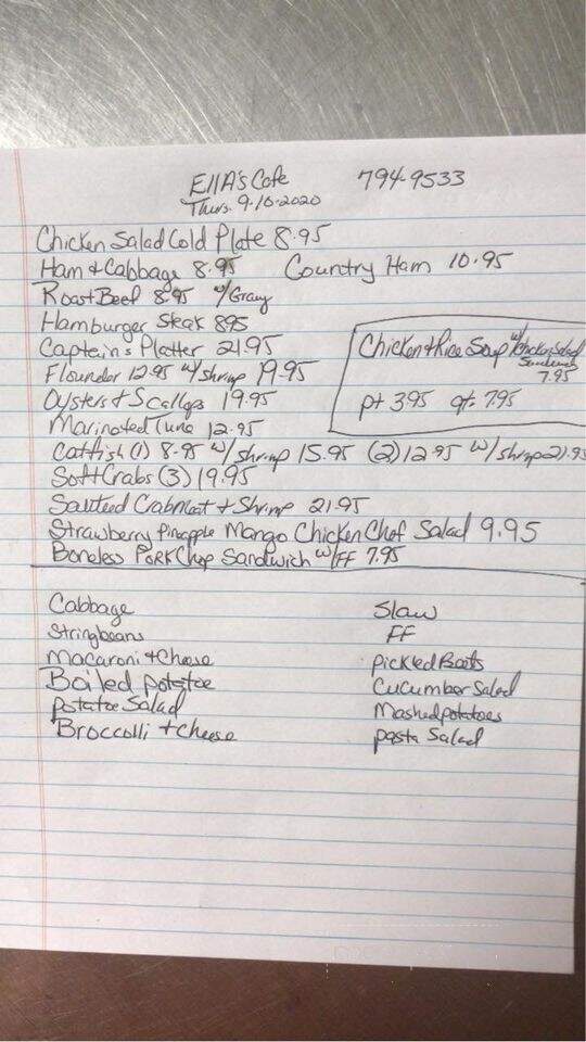 Ella's Cafe - Windsor, NC menu_pic