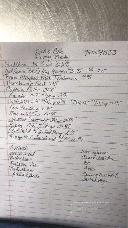 Ella's Cafe - Windsor, NC menu_pic