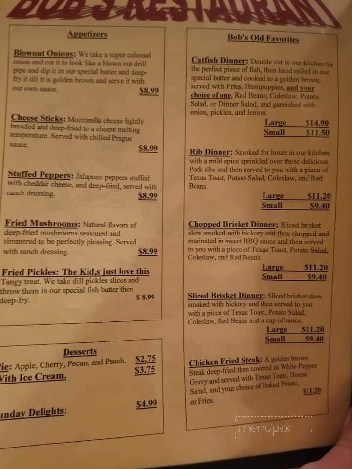 Bob's Landmark Eatery - Comanche, OK menu_pic
