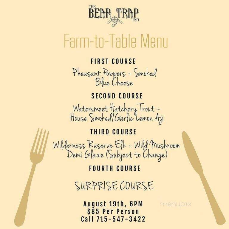 Bear Trap Inn - Land O' Lakes, WI menu_pic